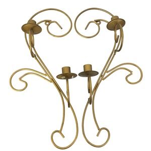 Vintage Scroll Works Brass Taper Candle Holder Wall Sconce SET of 2 17x8